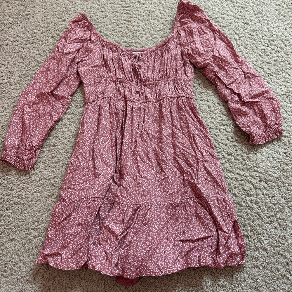 Hollister Pink Floral Long Sleeve Dress